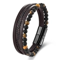 Handmade men's multi-layer leather bracelet with tiger eye beads and magnetic clasp - 19cm / Tiger's Eye