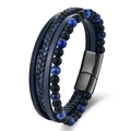 Men's multilayer leather bracelet with blue stones and black magnetic clasp - 19cm / Lapis Lazuli