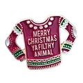 Spilla natalizia in smalto con maglione rosso brutto e scritta Merry Christmas Ya Filthy Animal - Rosso