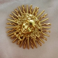 Retro vintage sun goddess metal brooch with polished gold finish for women's clothing - Gold