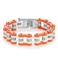 Men's stainless steel bicycle chain bracelet in vibrant orange, white, and silver finish - 1.6cm Wide * 22cm Long / Orange White