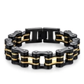 Men's hip hop bicycle chain bracelet in black and gold stainless steel finish - 1.6cm Wide * 22cm Long / Black & Gold