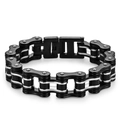 Men's stainless steel bike chain bracelet in black and silver industrial punk style - 1.6cm Wide * 22cm Long / Black and Steel