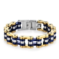 Industrial style stainless steel bike chain bracelet in gold, blue and silver finish - 1.6cm Wide * 22cm Long / Gold and Blue
