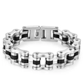 Industrial style silver stainless steel bike chain bracelet for men with black inserts - 1.6cm Wide * 22cm Long / Two-tone Black