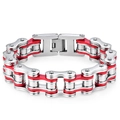 Men's stainless steel bicycle chain bracelet in silver and red mechanical link style - 1.6cm Wide * 22cm Long / Two-tone Red