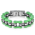 Men's hip hop punk bicycle chain bracelet in vibrant emerald green and polished steel - 1.6cm Wide * 22cm Long / Two-tone Green