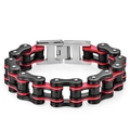 Men's stainless steel bike chain bracelet in black and red industrial style - 1.6cm Wide * 22cm Long / Black and Red
