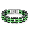Men's stainless steel bicycle chain bracelet in green, black, and silver finish - 1.6cm Wide * 22cm Long / Black And Green