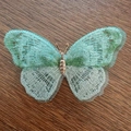 Vintage gradient embroidered butterfly brooch with mint green lace wings and gold body - Green