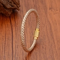 Pulsera minimalista de cuero trenzado marrón dorado con cierre magnético para hombres y mujeres - Estilo A-Cierre Dorado / 19.0