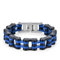 Blue and black stainless steel bicycle chain bracelet with a polished metal clasp for men - 1.6cm Wide * 22cm Long / Black and Blue