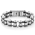 Men's industrial bicycle chain bracelet in silver stainless steel and black silicone - 1.6cm Wide * 22cm Long / Silver and Black V2