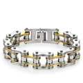 Men's two-tone silver and gold stainless steel bike chain bracelet with a polished finish - 1.6cm Wide * 22cm Long / Two-tone (Gold & Silver)