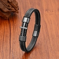 Bracciale punk da uomo in pelle multistrato con croce e chiusura magnetica in acciaio - Piccolo / Nero