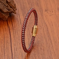 Pulsera trenzada de acero inoxidable tricolor con cierre magnético dorado en madera - 19cm / Cierre Dorado - Trenzado Rojo/Negro/Plata