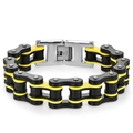 Men's hip hop bicycle chain bracelet in bold black and yellow stainless steel - 1.6cm Wide * 22cm Long / Black and Yellow