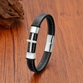 Bracciale punk da uomo in pelle con croce in acciaio inossidabile e chiusura magnetica - Piccolo / Argento