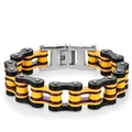 Industrial style stainless steel bike chain bracelet in vibrant yellow and purple finish - 1.6cm Wide * 22cm Long / Black Yellow and Purple
