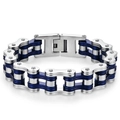 Men's stainless steel punk bicycle chain bracelet in silver and blue metallic finish - 1.6cm Wide * 22cm Long / Silver Blue