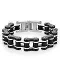 Industrial style stainless steel bike chain bracelet for men with black and white links - 1.6cm Wide * 22cm Long / Black and White