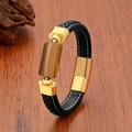 Pulsera para hombre de cuero trenzado con piedra ojo de tigre y cierre de acero dorado - Ojo de Tigre Cilíndrico-Cierre Dorado (Estilo 1) / 19cm