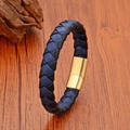 Pulsera trenzada de cuero azul y negro para hombre con un cierre magnético dorado - 19cm / Cuero Azul Marino/Negro Con Cierre Dorado (Estilo 1)