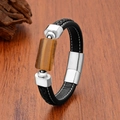 Detalle de pulsera de cuero para hombre con ojo de tigre sobre superficie de madera - Ojo de Tigre Cilíndrico-Cierre Plateado (Estilo 4) / 19cm