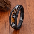 Pulsera multicapa de cuero para hombre con piedras ojo de tigre y cierre magnético negro - 19cm / Estilo 1 (Ojo de Tigre Marrón Dorado)