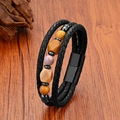 Pulsera multicapa de cuero para hombre con cuentas ojo de tigre y cierre magnético negro - Piedra de Café Cúrcuma (Estilo 6)