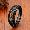 Pulsera de cuero multicapa para hombre con piedras de ojo de tigre y cierre magnético - 19cm / Piedra de Ojo de Tigre (Estilo 1)