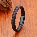 Vintage geflochtenes Lederarmband für Herren mit mattem Magnetverschluss aus Edelstahl - Dunkelkaffee/Schwarzes Leder Mit Schwarzem Verschluss (Stil 7)