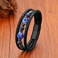 Pulsera multicapa para hombre de cuero trenzado y ojo de tigre con cierre negro - Cuentas de Piedra Azul Oscuro (Estilo 7)