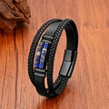Pulsera multicapa de cuero para hombre con piedra ojo de tigre y cierre magnético - 19cm / Piedra Marmoleada Azul (Estilo 2)
