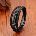 Mehrlagiges Lederarmband für Herren mit Tigerauge und Magnetverschluss auf Holz - Grüner Marmorstein (Stil 8)