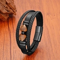 Pulsera de cuero trenzado multicapa para hombre con piedras de corazón y cierre magnético - 19cm / Estilo Corazón de Ojo de Tigre Marrón