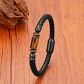 Herren Lederarmband geflochten mit Tigerauge Stein und schwarzem Magnetverschluss - 19cm / Tigerauge Stein (Stil 10)