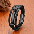 Mehrlagiges schwarzes geflochtenes Lederarmband für Herren mit Magnetverschluss - 19cm / Schwarz