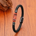 Bracelet pour hommes en cuir avec perles d'agate rouge et fermoir magnétique - Pierre Rouge (Style 7)