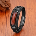 Détail du bracelet en cuir pour homme avec pierre rouge et fermoir magnétique noir - Style Jaspe Marron Rouge