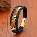 Détail d'un bracelet multicouche en cuir pour homme avec fermoir magnétique et pierre d'ambre - 19cm / Style 3 (Pierre Ambre + Fermoir Doré)