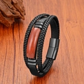 Bracelet multicouche en cuir tressé noir avec pierre marron et fermoir magnétique - 19cm / Style Goldstone Marron Orange