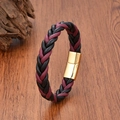 Men's hand-woven leather cord bracelet in black and burgundy with gold magnetic clasp - 19cm / Style 1 (Black & Red - Gold Clasp)