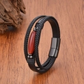 Pulsera multicapa de cuero para hombre con cuentas de piedra roja y cierre magnético negro - 19cm / Estilo de Piedra Ágata Roja (Estilo 1)