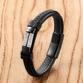 Pulsera para hombre de cuero trenzado negro con inserciones de piedra blanca y cierre - 19cm / Estilo Turquesa Blanca (Estilo-A)