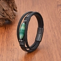 Pulsera multicapa de cuero para hombre con piedra ágata verde y cierre magnético - 19cm / Estilo de Ágata con Rayas Verdes (Estilo 4)