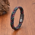 Macro view of multi-color braided leather bracelet with black matte magnetic clasp - Style 7 (Four-color - Black Clasp)