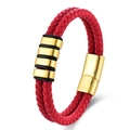 Men's double-braided red leather bracelet with elegant gold magnetic clasp - Red Leather Gold Hardware
