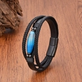 Détails du bracelet homme en cuir tressé avec pierre bleue et fermoir magnétique brossé - Style de Pierre à Dégradé Bleu et Blanc (Style 6)