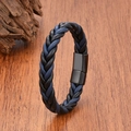 Men's woven leather bracelet in blue and black with a matte black magnetic clasp - Style 8 (Blue & Black - Black Clasp)
